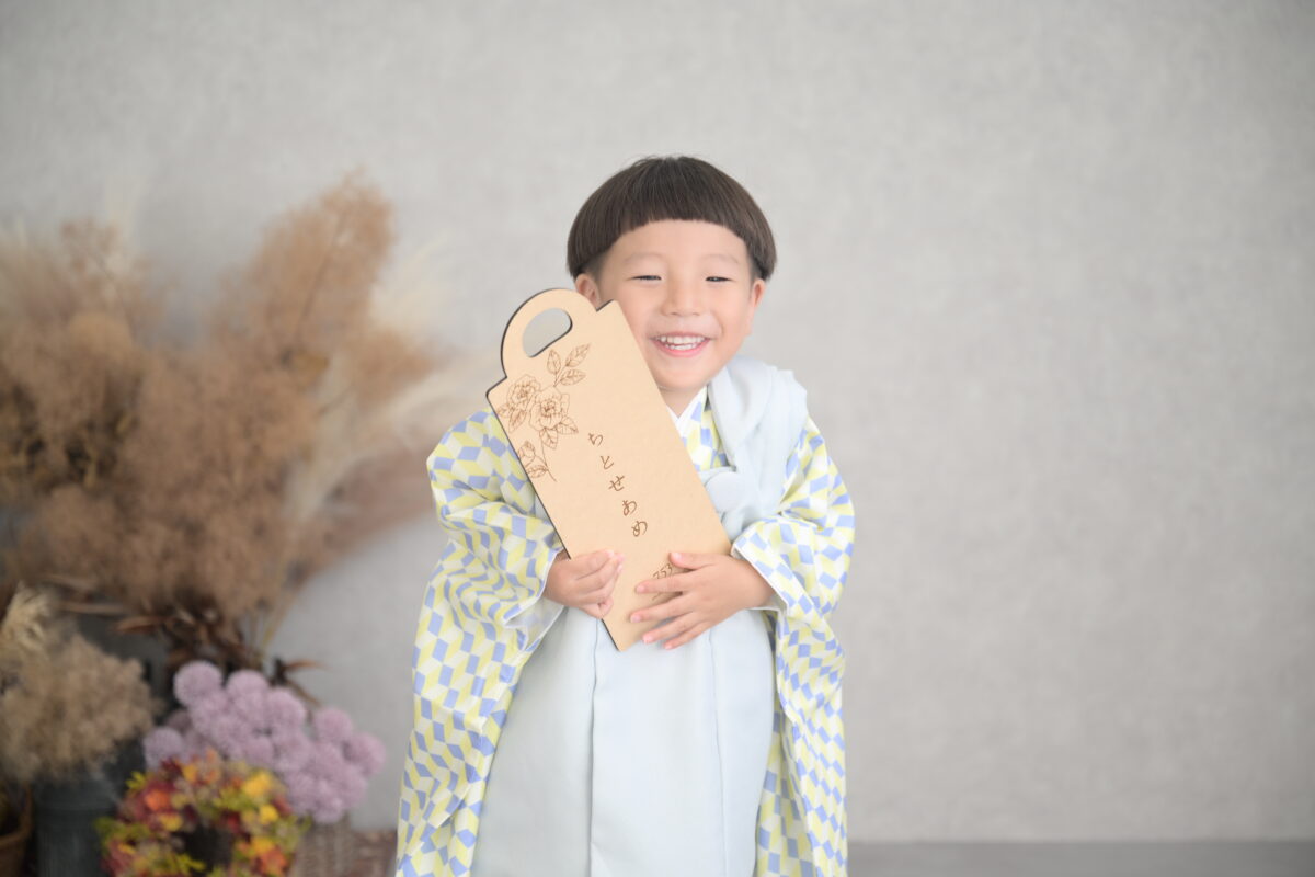 被布のお着物で七五三記念(3歳)の写真