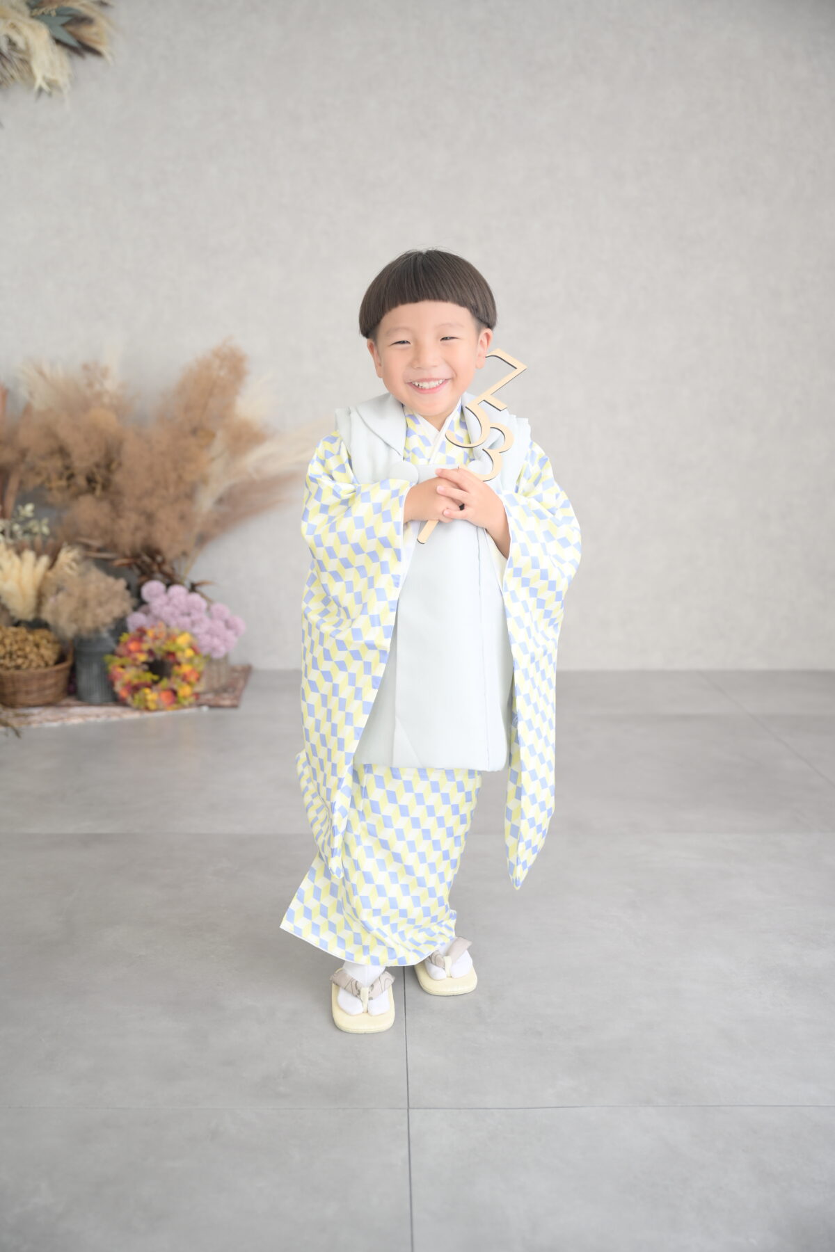 被布のお着物で七五三記念(3歳)の写真
