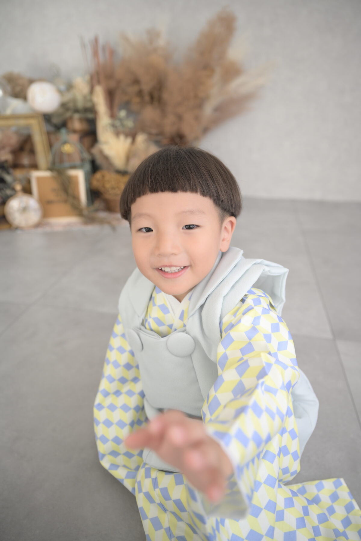 被布のお着物で七五三記念(3歳)の写真