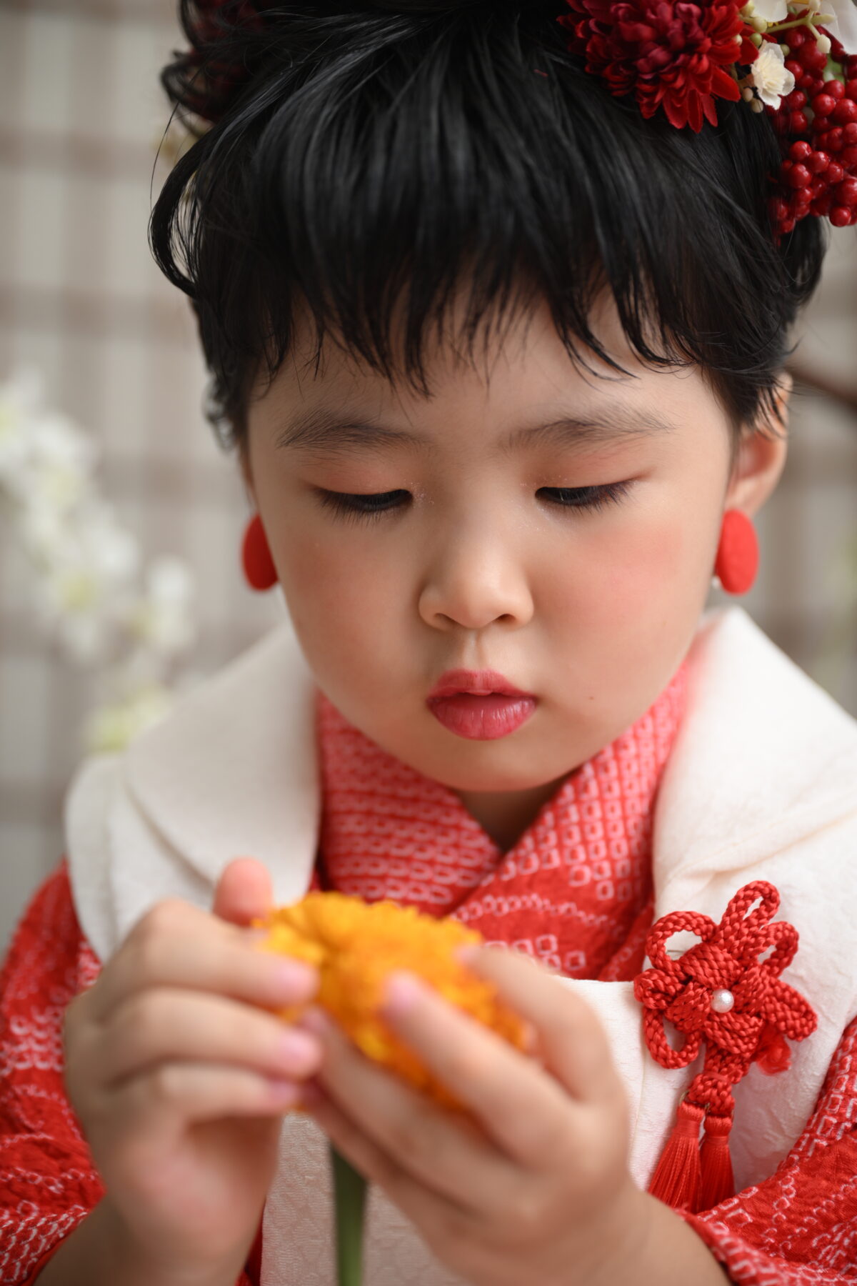 生花を使った753（七五三）記念の写真